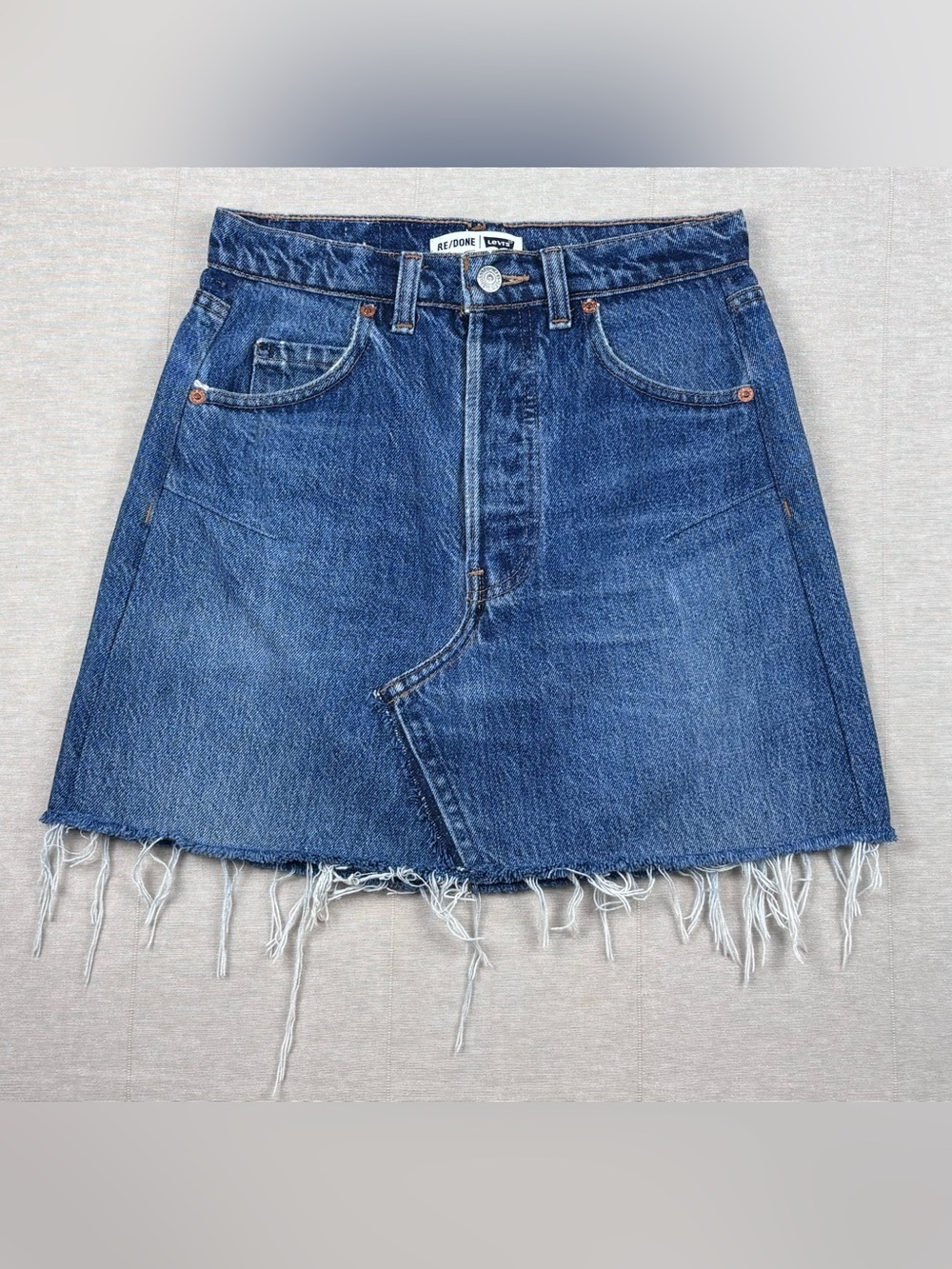 RE/DONE x Levi’s 24 Reconstructed Denim Mini Skirt Raw Hem Button Fly USA